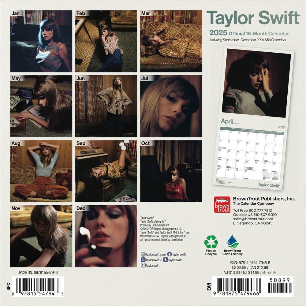 Taylor Swift Official 2025 7 X 14 Inch Monthly Mini Wall Calendar Browntrout Music Pop Singer Songwriter Celebrity