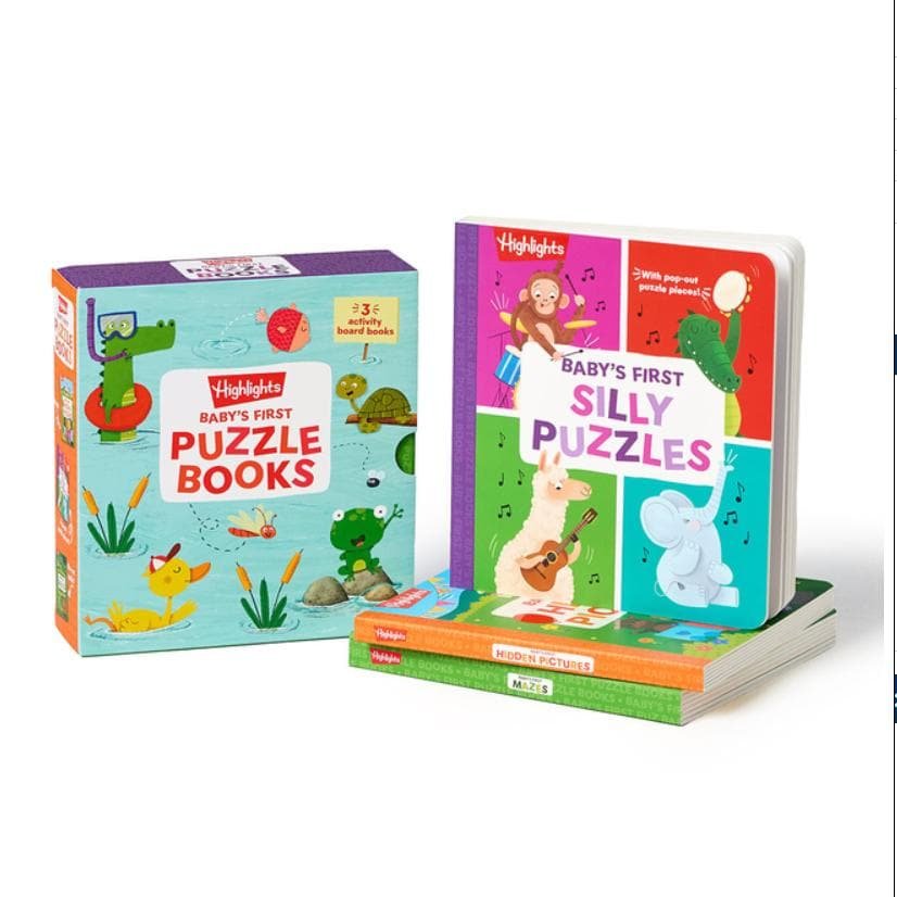 Baby's First Puzzle Books: Interactive Board Books for Babies and Toddlers, 3 Fun Activity Books with Foam Puzzle Pieces, Mazes, Silly Scene