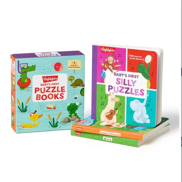 Baby's First Puzzle Books: Interactive Board Books for Babies and Toddlers, 3 Fun Activity Books with Foam Puzzle Pieces, Mazes, Silly Scene