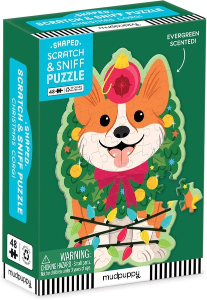 Christmas Corgi 48 Piece Scratch and Sniff Shaped Mini Pzl